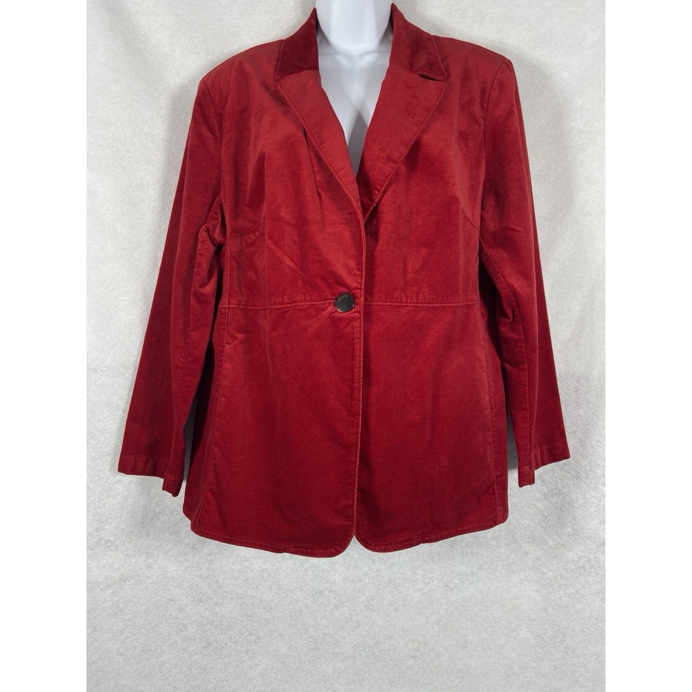 Chico's Jacket Womens 3 US 16 Red Blazer Velvet Festive Glamour Long Sleeve NWOT